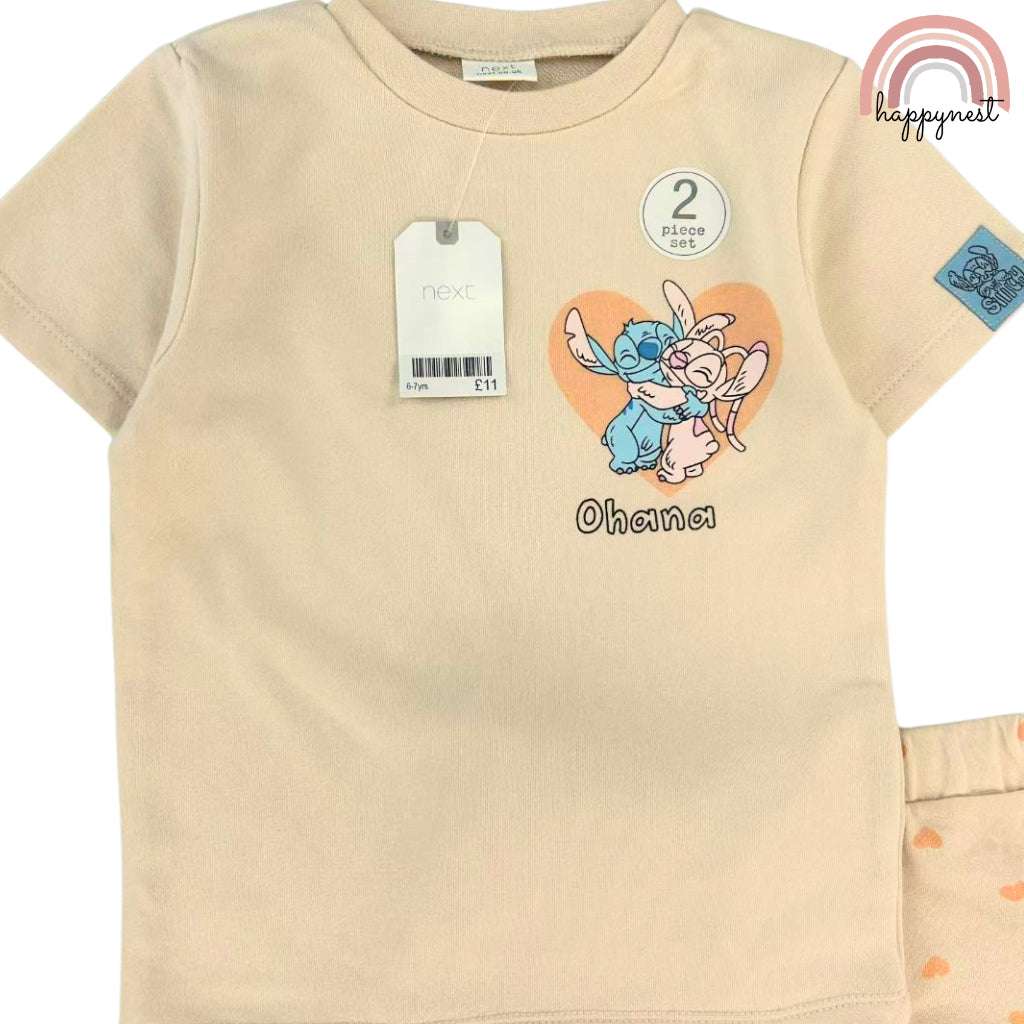 Girls Stitch Ohana Shirt & Shorts Set | Summer Outfit for Kids 2-10 Years AA293