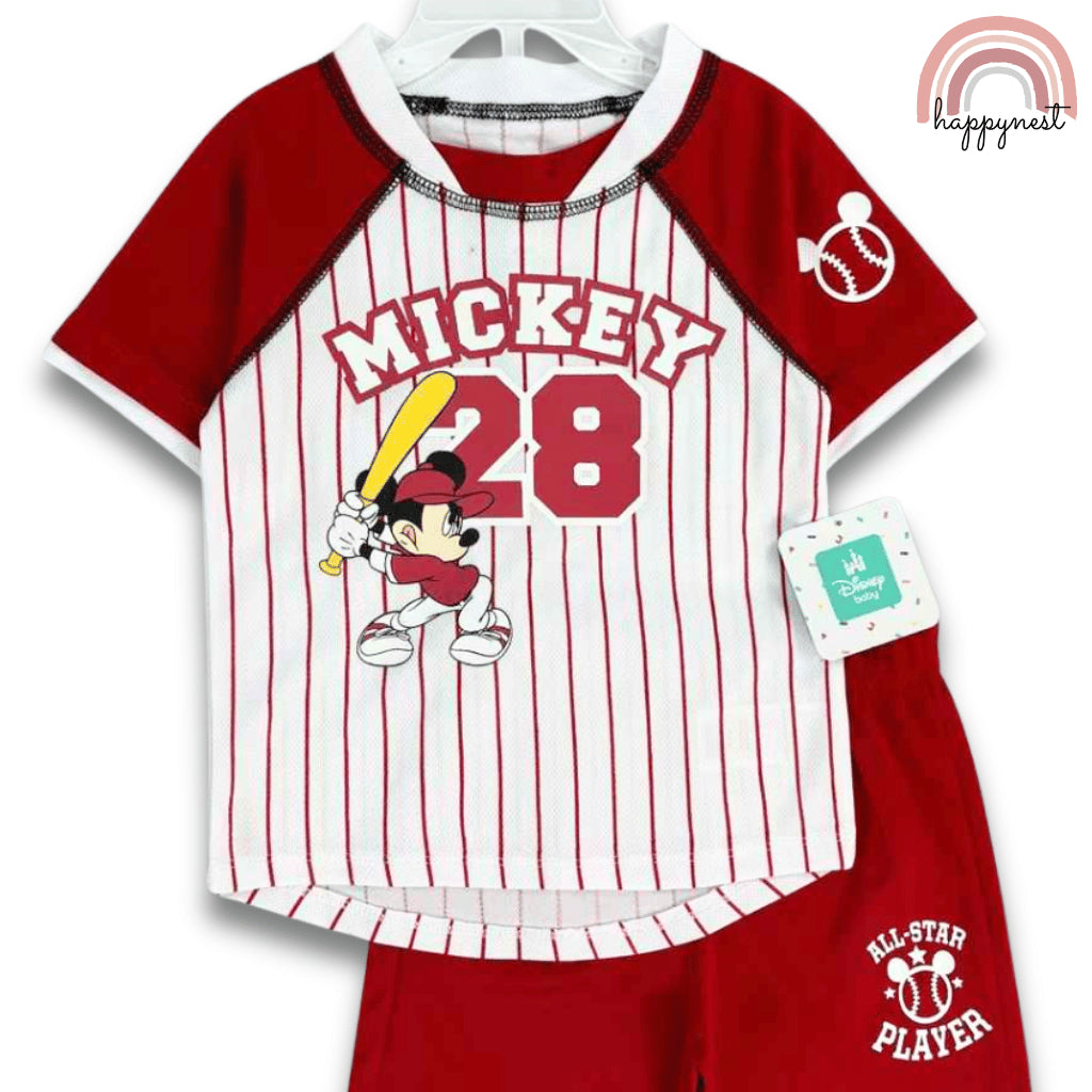 Boys Mickey Red Baseball Shirt & Shorts Set | Sports Outfit for Kids 2-4 Years