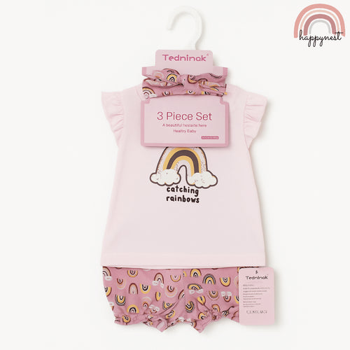 Baby Girl Clothes 3-Piece Set Shirt Shorts Headband Rainbow Outfit 0-18 Months AA261