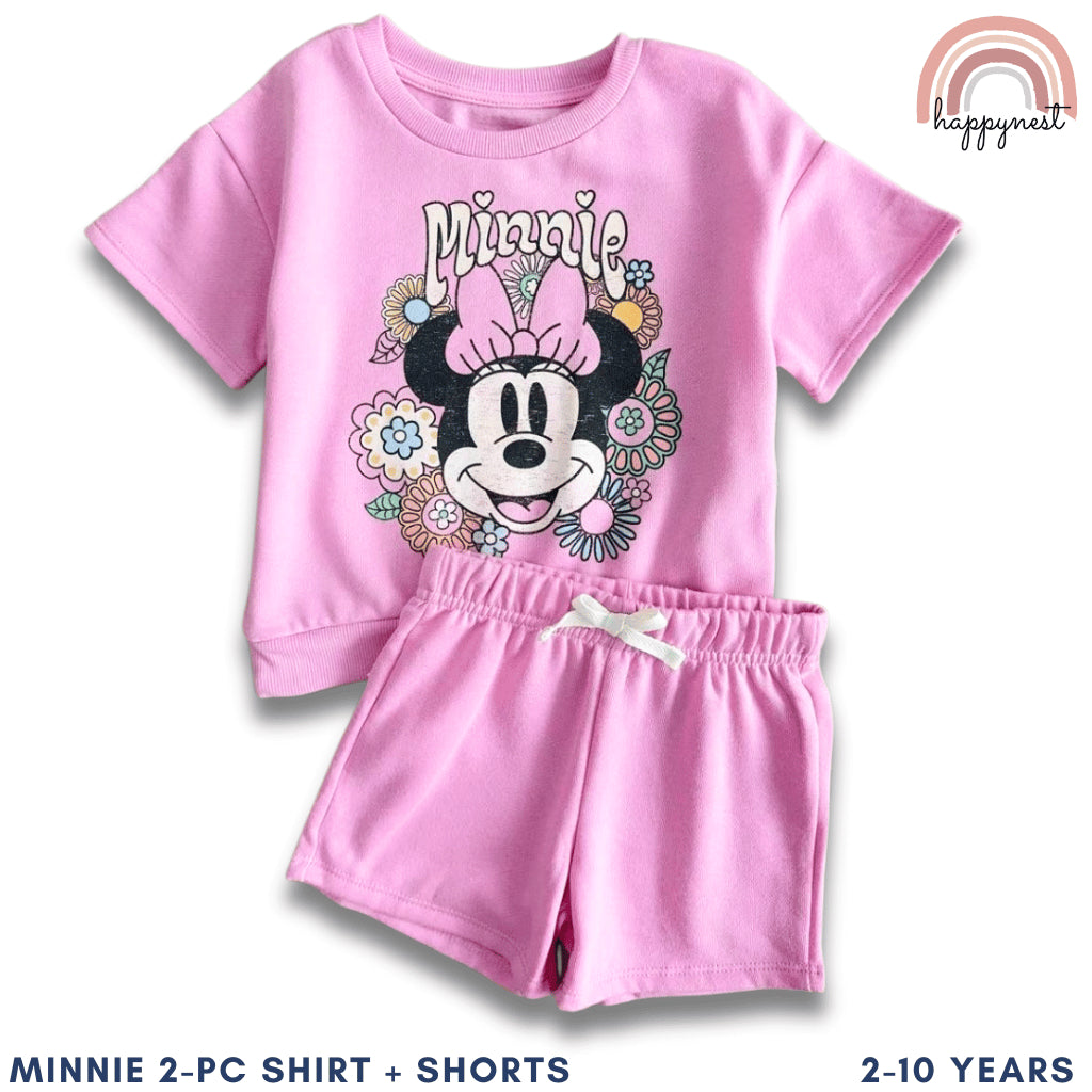 Minnie Mouse Girls Shirt and Shorts Set - Pink 2pc Outfit 2-10 Yrs | AA244