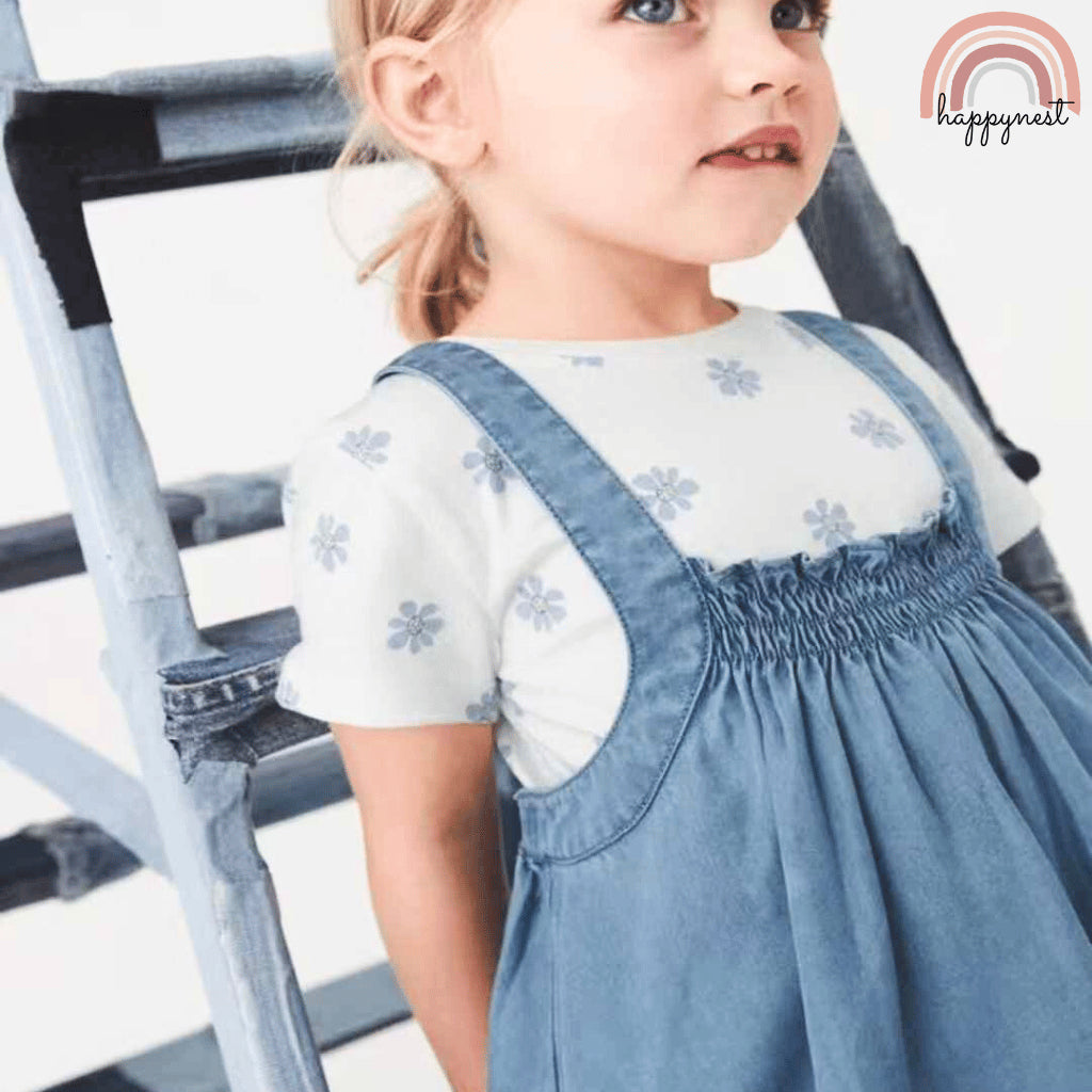 George Baby Girl Outfit 2-Piece White Shirt + Denim Jumper Dress 3-36M AA279