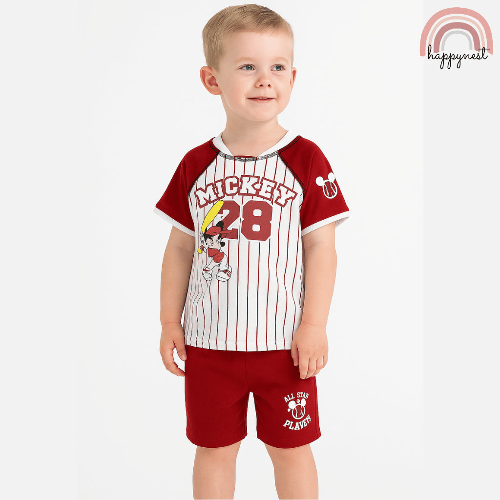 Boys Mickey Red Baseball Shirt & Shorts Set | Sports Outfit for Kids 2-4 Years
