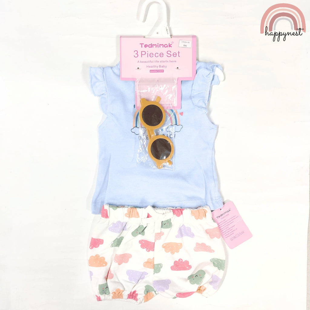 Baby Girls Dream Big Rainbow 3-Piece Outfit with Top Shorts Sunglasses | 0-18M AA265
