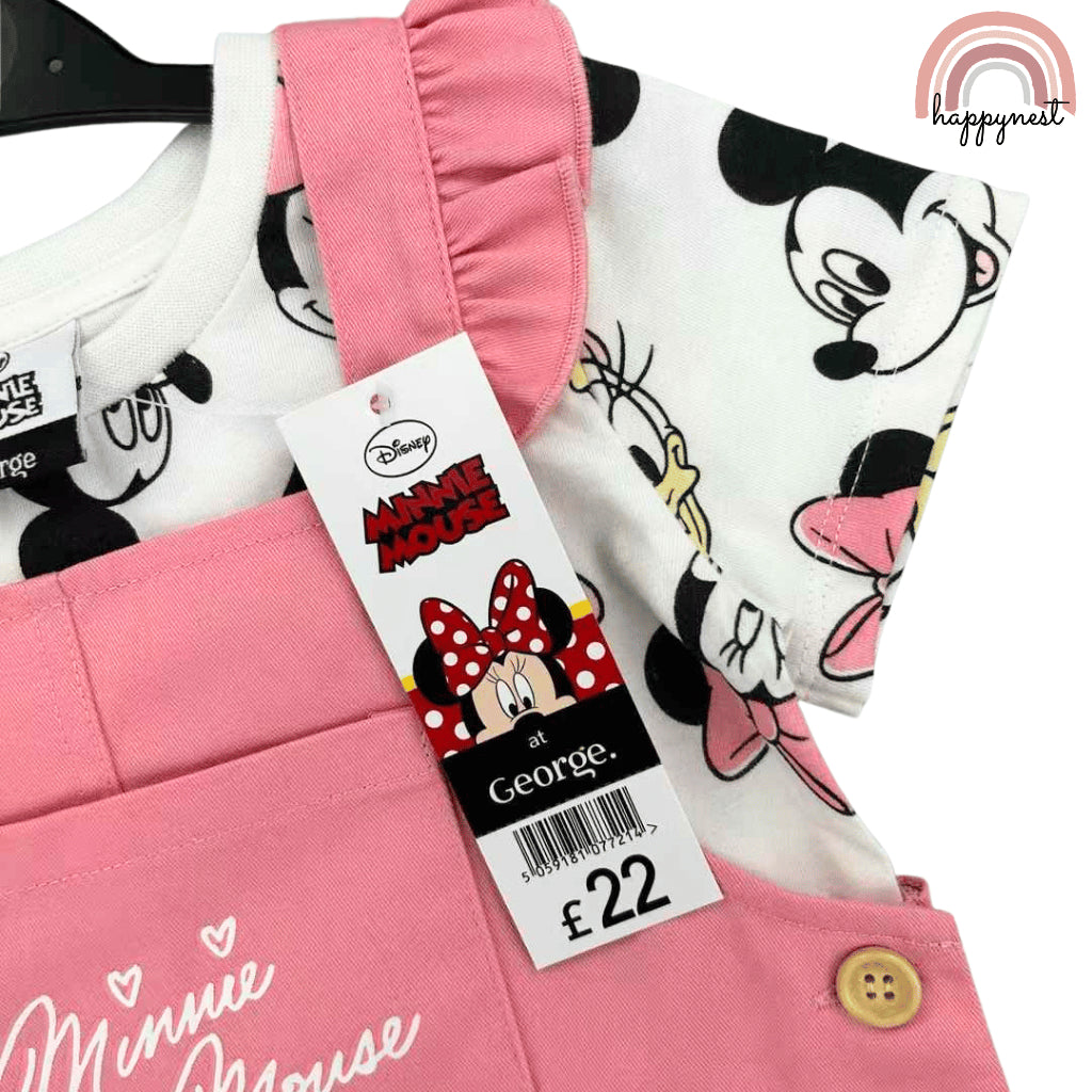 Minnie Mouse Pink Denim Jumper + Shirt Set for Girls 3-36 Months AA237