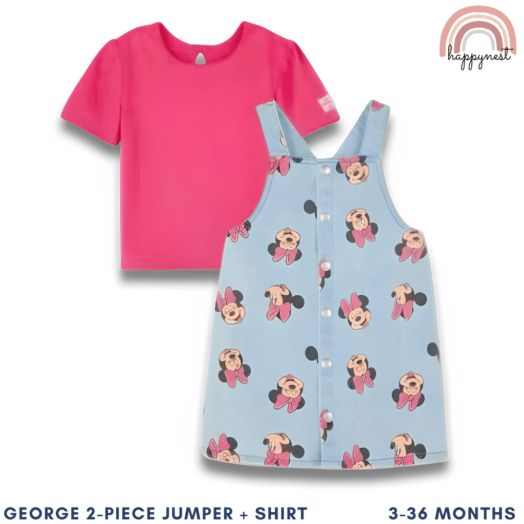 Minnie Mouse Baby Girl Outfit 2-Piece Pink Shirt + Denim Jumper Dress 3-36M AA278
