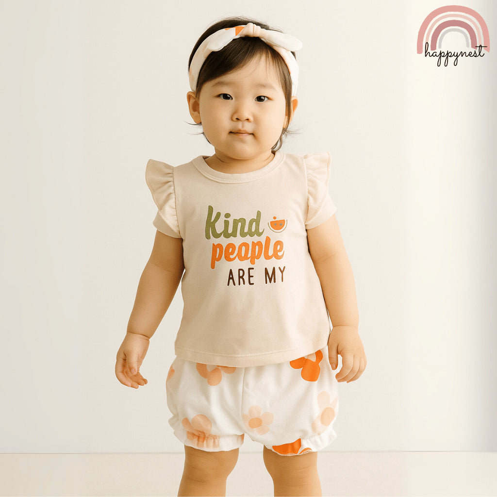 Baby Girls Kind People 3-Piece Outfit with Top Bloomers Headband | 0-18 Months AA264