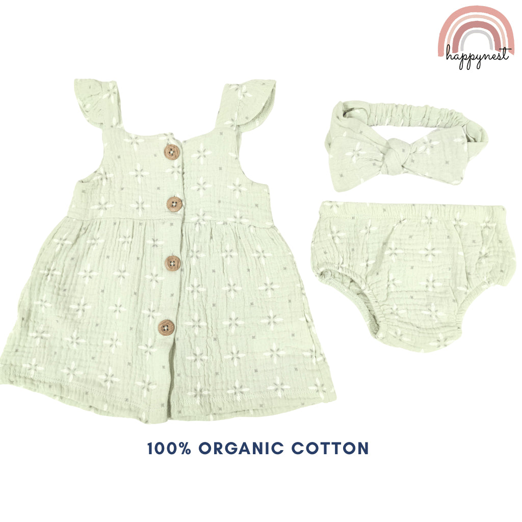 Baby Girl Clothes 3-Piece Set Dress Bloomers Headband Outfit 0-12 Months AA314