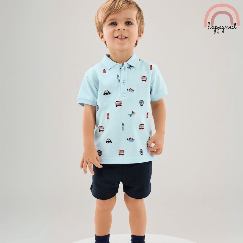 Boys Polo Shirt and Shorts Set - Light Blue 2-Piece OOTD Kids | Toddler Clothes (2-10 Years) AA229