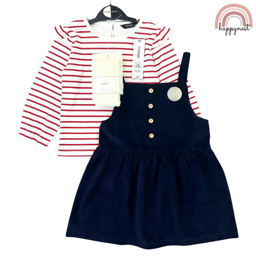 George 3-Piece Black Jumper Shirt and Stockings Set for Girls 3-36 Months PH AA197