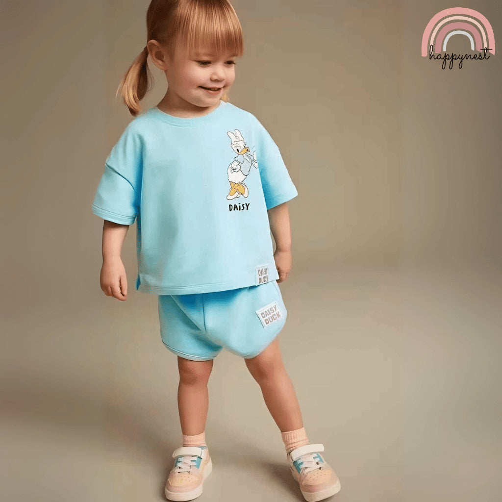 Daisy Duck Blue Shirt and Shorts Set for Girls 2-10 Years | Summer OOTD AA241