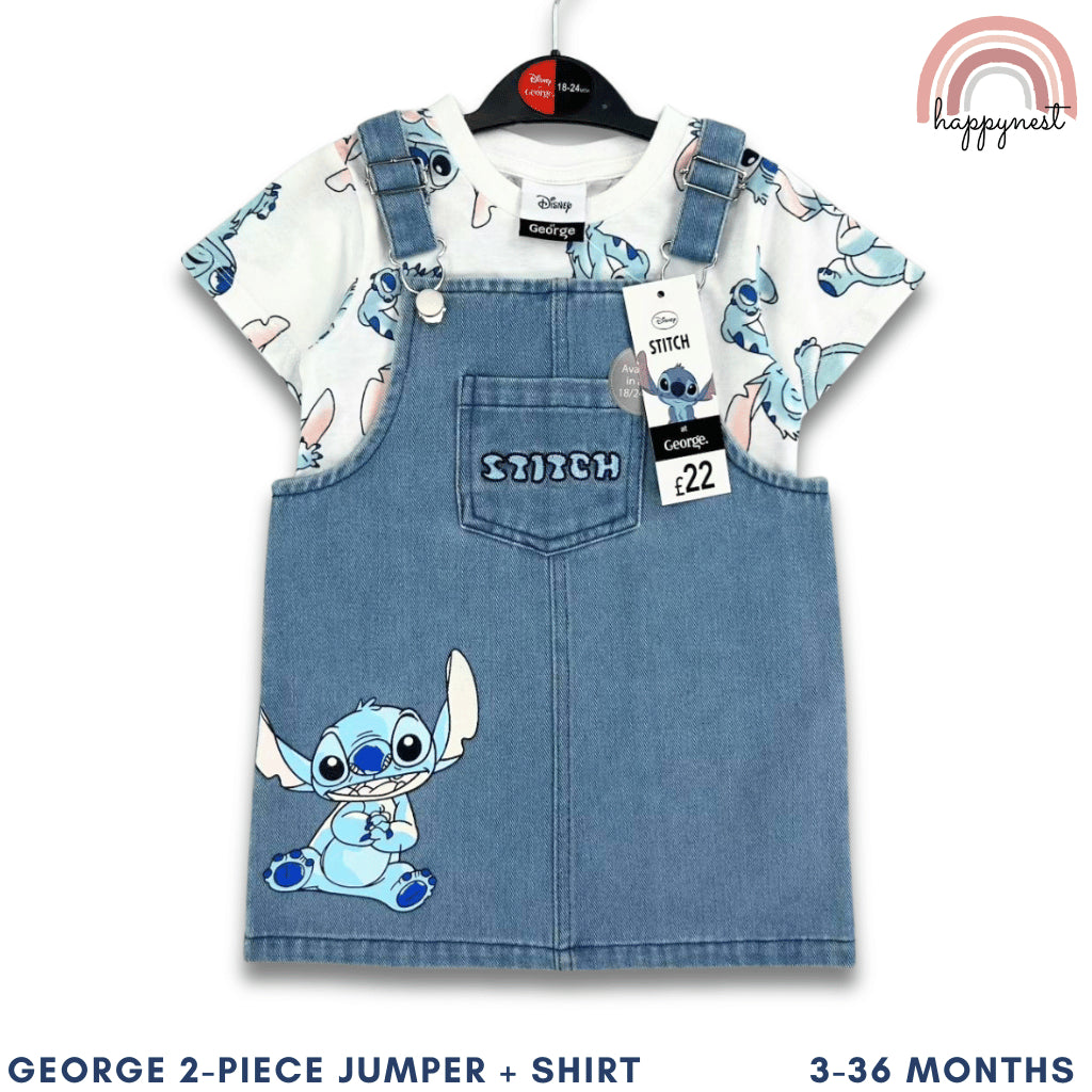 Stitch Denim Jumper + White Shirt Baby Boy Girl Outfit Set 3-36 Months AA281