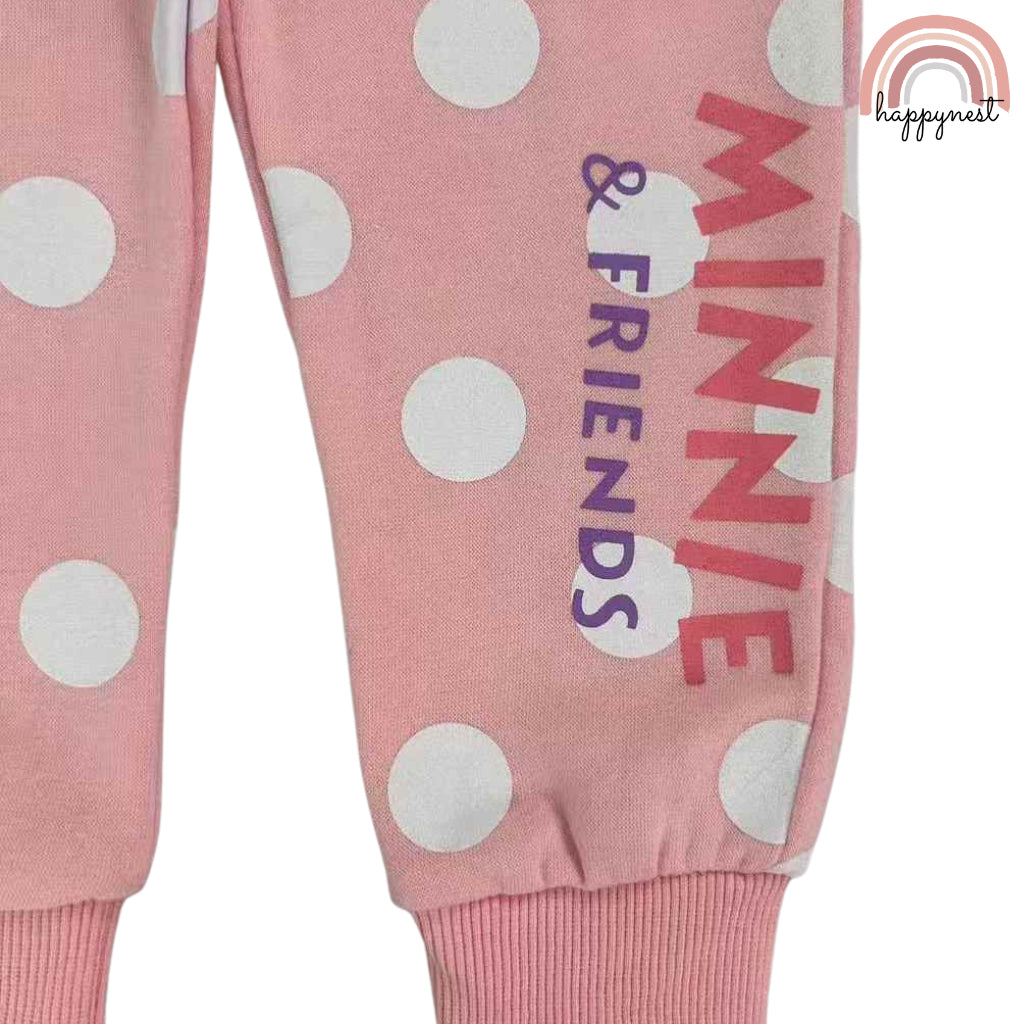 Minnie & Friends 2-Piece Tracksuit – White Top & Pink Polka Dot Joggers Girls 2–8 Yrs (SS513)