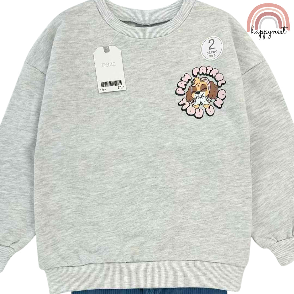 Paw Patrol 2-Piece Tracksuit – Gray Sweatshirt & Blue Ribbed Pants for Girls 2–8 Yrs (SS515)