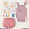 Baby Girls Pink Butterfly 3-Piece Outfit with Top Bodysuit Bloomers | 0-18M AA258