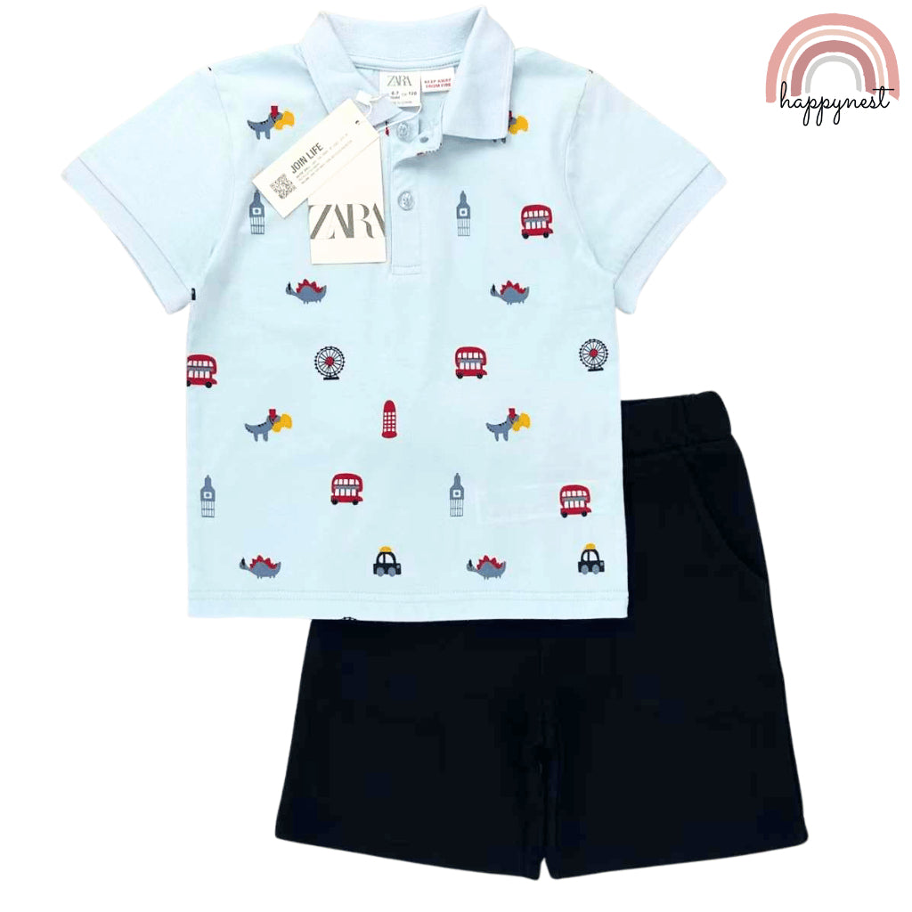 Boys Polo Shirt and Shorts Set - Light Blue 2-Piece OOTD Kids | Toddler Clothes (2-10 Years) AA229