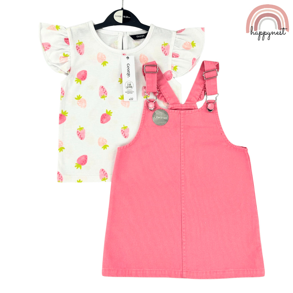 George Pink Denim Jumper Dress and Shirt Set for Girls 3-36 Months PH AA193