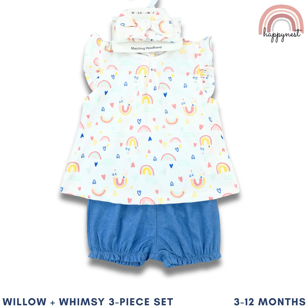 Baby Girl 3-Piece Rainbow Shirt Shorts and Headband Set 3-12 Months PH AA221
