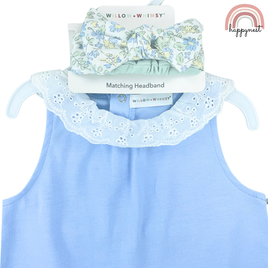Baby Girl 3-Piece Blue Shirt Shorts and Headband Set 3-12 Months Outfit PH AA222