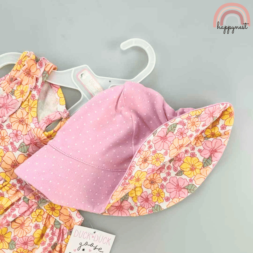 Floral Baby Dress + Panty + Hat Set for Girls 6-24 Months | 3-Piece Outfit AA253