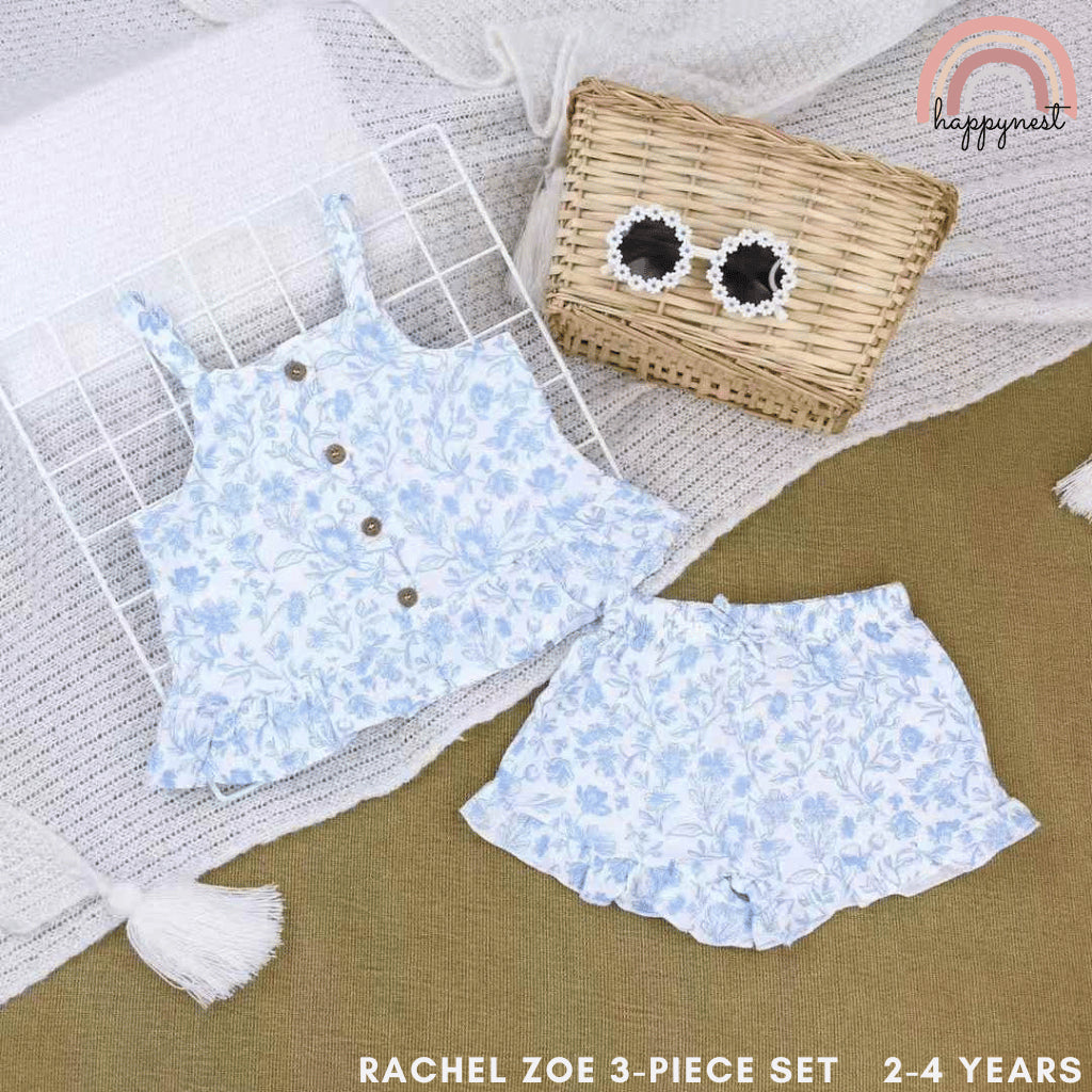 Rachel Zoe Blue Floral 3-Piece Set for Girls 2-4 Years | Summer Outfit AA250