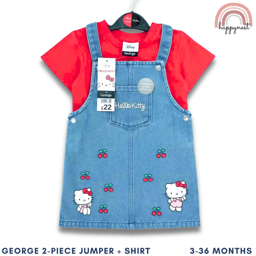Hello Kitty Denim Jumper + Red Long Sleeve Shirt Set 3-36 Months AA239