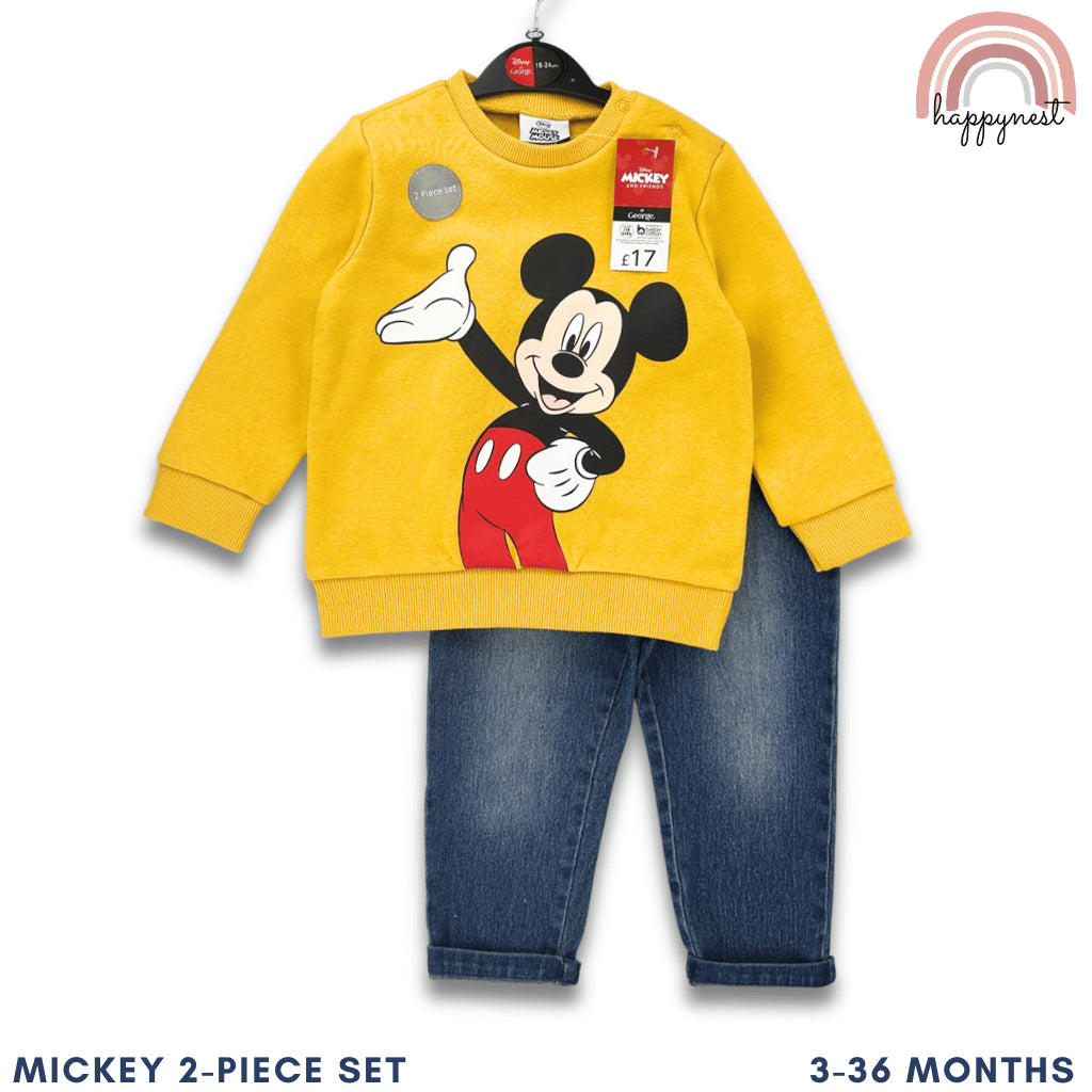 Mickey Mouse Baby Clothes 2-Piece Set Yellow Sweatshirt & Jeans 3-36 Months SS473