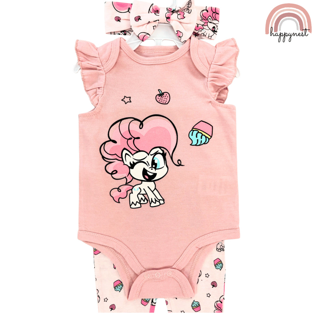 Little Pony Baby Girl 3-Piece Onesies Set 3-12 Months Bodysuit Outfit PH AA217