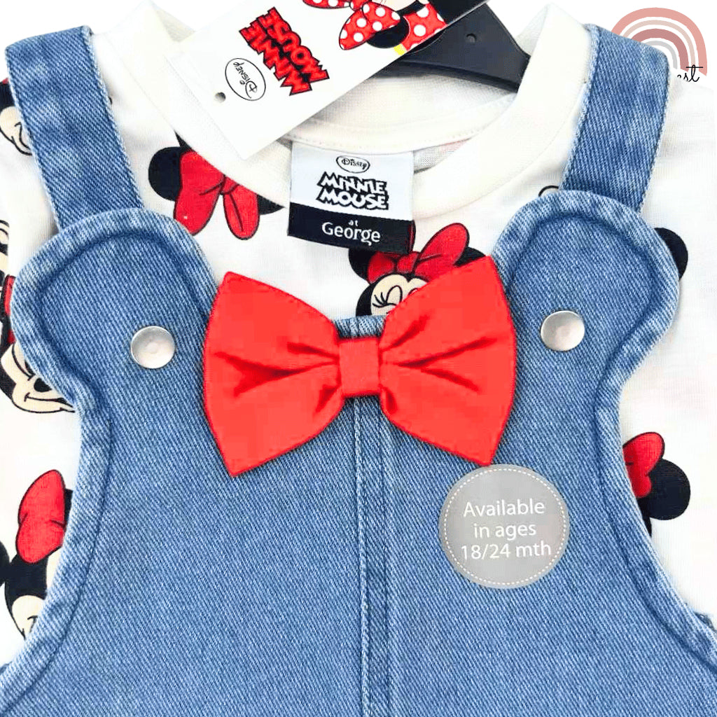 Minnie Mouse Denim Jumper Dress + Shirt Set for Girls 3-36 Months | 2-Piece AA236