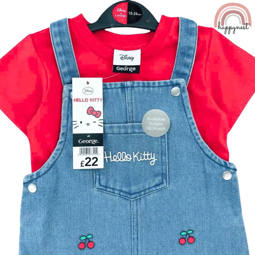 Hello Kitty Denim Jumper + Red Long Sleeve Shirt Set 3-36 Months AA239