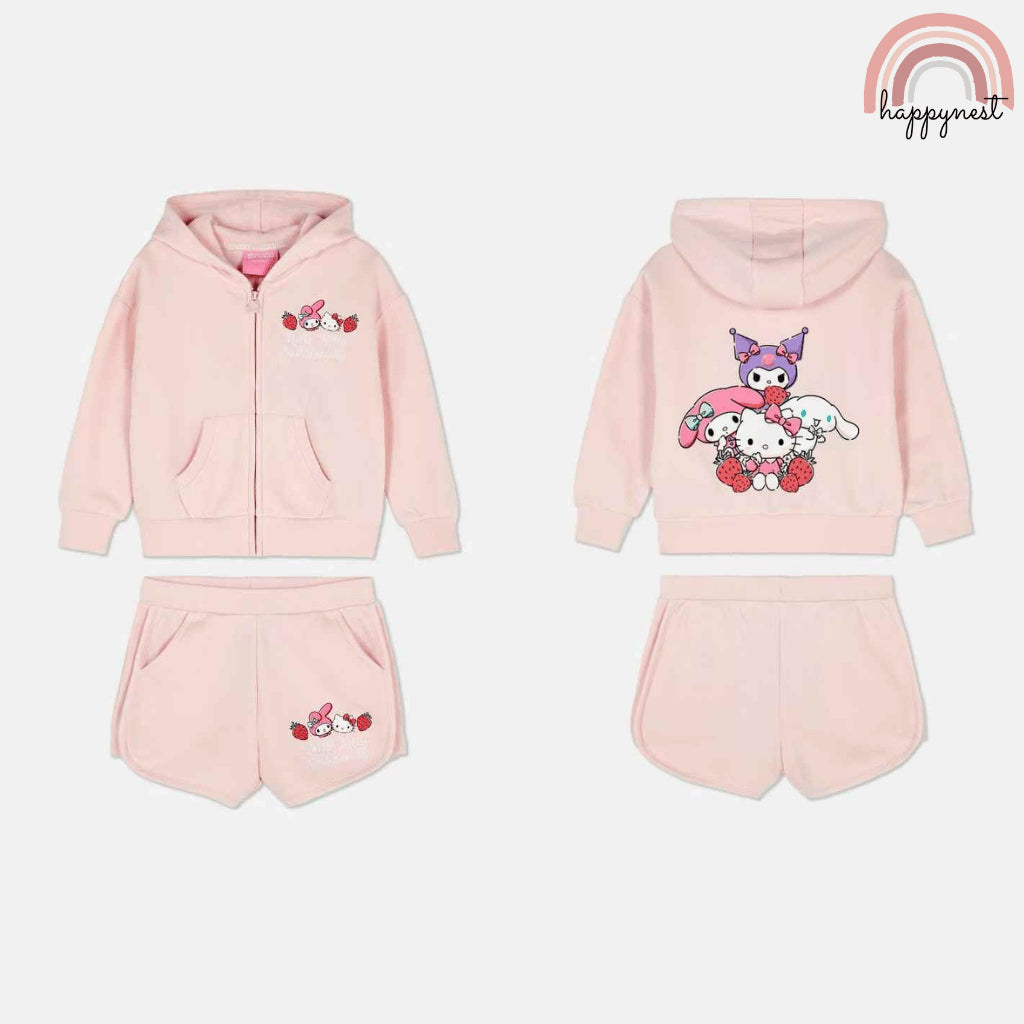 Hello Kitty Girls Jacket + Shorts Set Pink Sanrio Print 2-8Y Kuromi Melody SS496