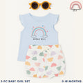 Baby Girls Dream Big Rainbow 3-Piece Outfit with Top Shorts Sunglasses | 0-18M AA265