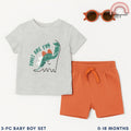 Baby Boys Dinos Are Fun 3-Piece Outfit with Top Shorts Sunglasses | 0-18 Months AA274