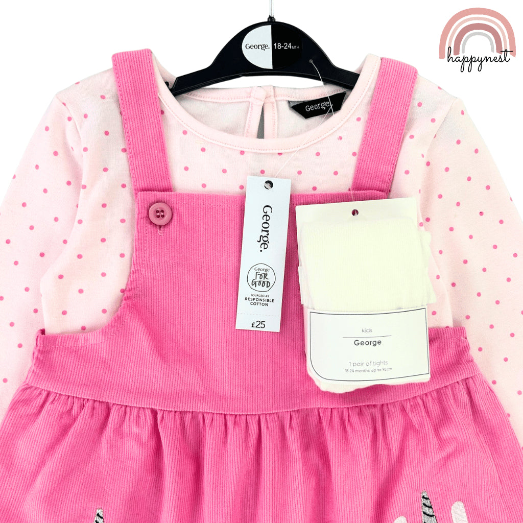 George 3-Piece Pink Jumper Shirt and Stockings Set for Girls 3-36 Months PH AA200