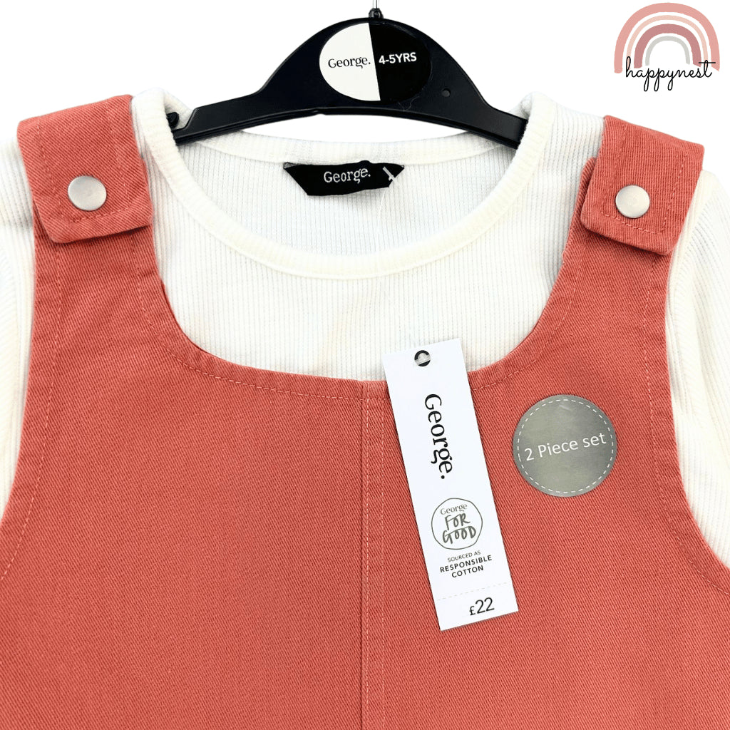 George Brown Jumper Dress + Beige Shirt Set for Girls 2-8 Years Old Outfit AA205