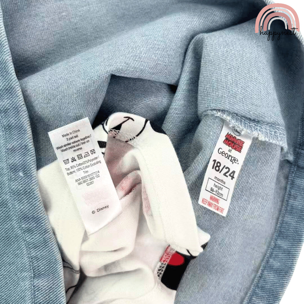 Minnie Mouse Baby Girl Outfit 2-Piece White Shirt + Denim Jumper Dress 3-36M AA280