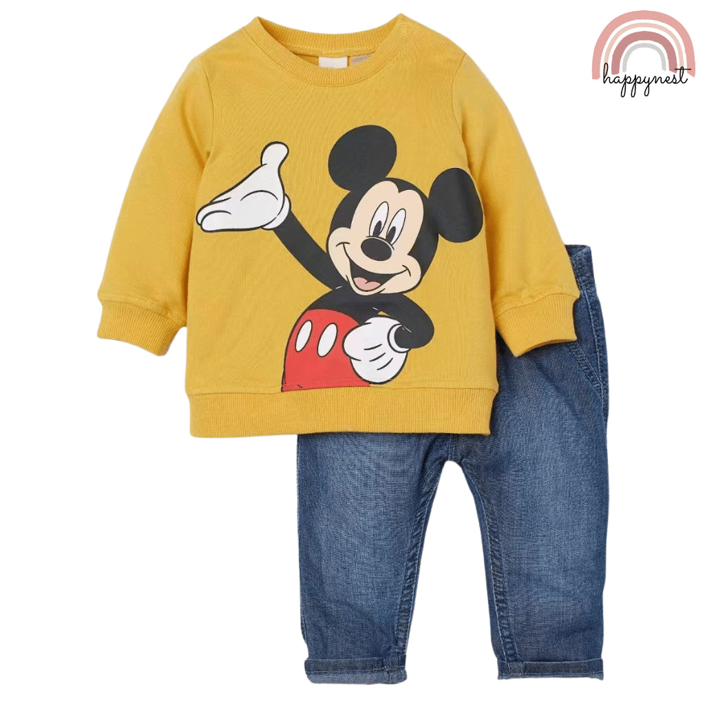 Mickey Mouse Baby Clothes 2-Piece Set Yellow Sweatshirt & Jeans 3-36 Months SS473