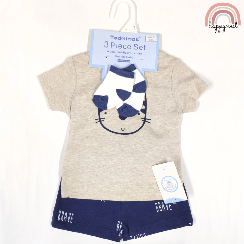 Baby Boy Clothes 3-Piece Set Shirt Shorts Socks Tiger Outfit 0-18 Months AA267