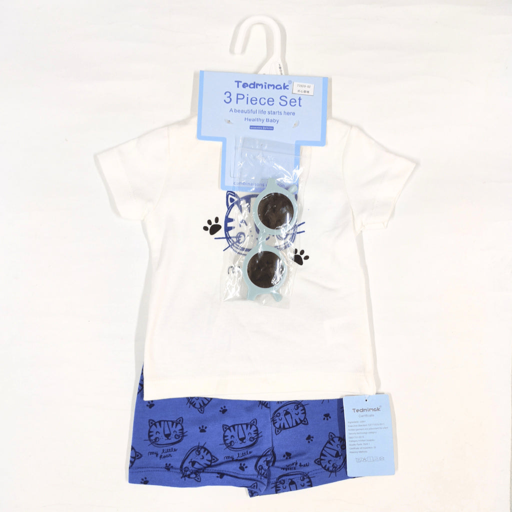 Baby Boys Tiger 3-Piece Outfit with Top Shorts Sunglasses | Cute Set 0-18 Months AA275