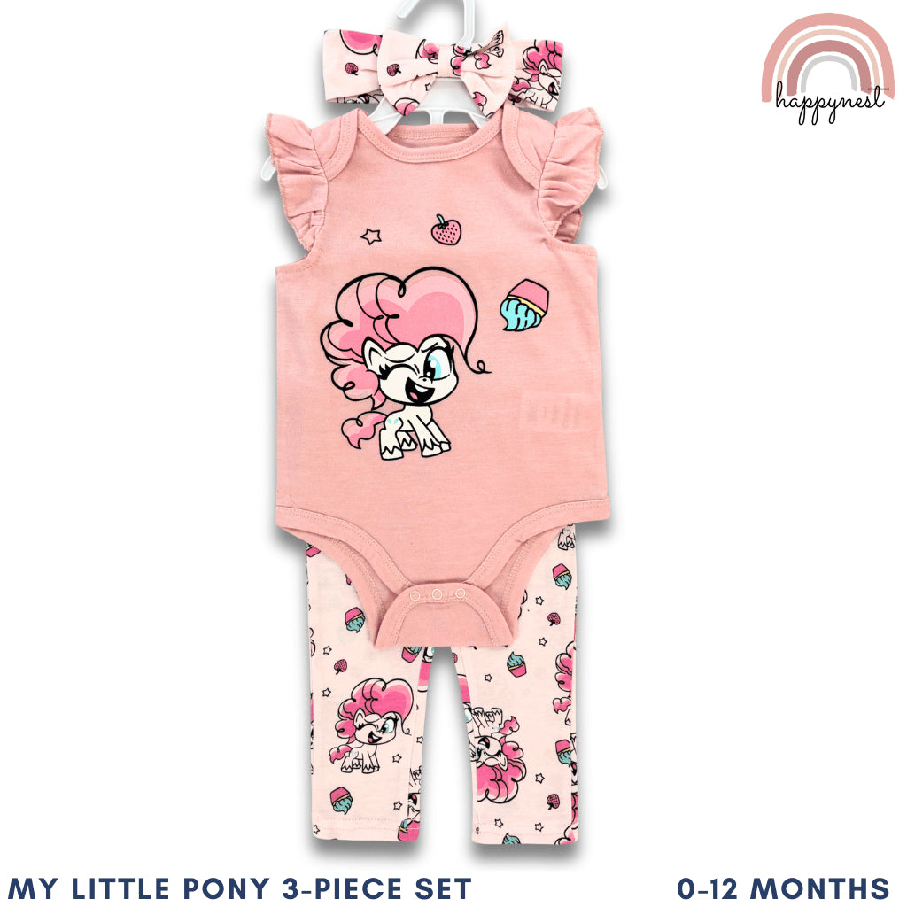 Little Pony Baby Girl 3-Piece Onesies Set 3-12 Months Bodysuit Outfit PH AA217
