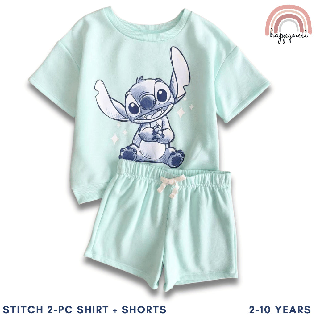 Stitch Shirt and Shorts Set for Kids - Blue 2pc Outfit 2-10 Yrs | AA245