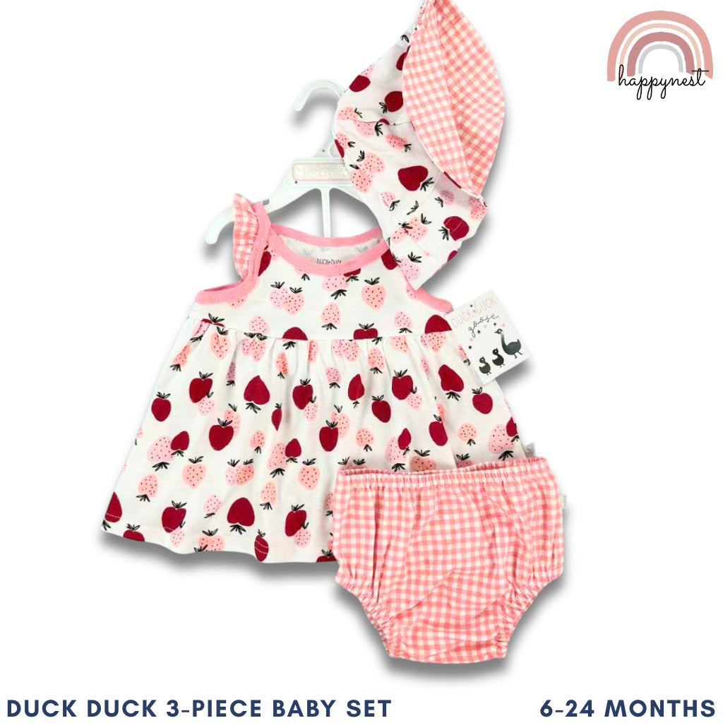 Strawberry Baby Dress + Panty + Hat Set for Girls 6-24 Months | 3-Piece AA252