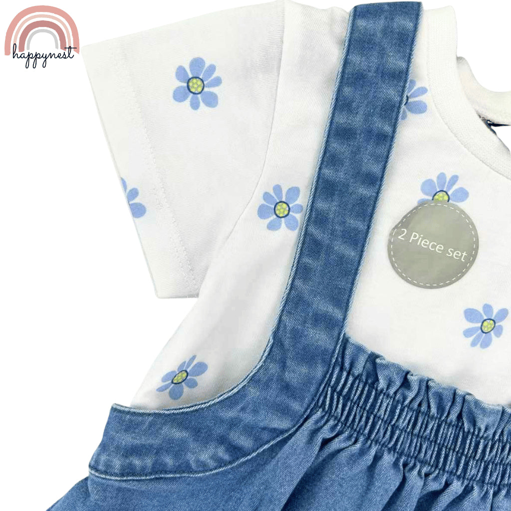 George Baby Girl Outfit 2-Piece White Shirt + Denim Jumper Dress 3-36M AA279