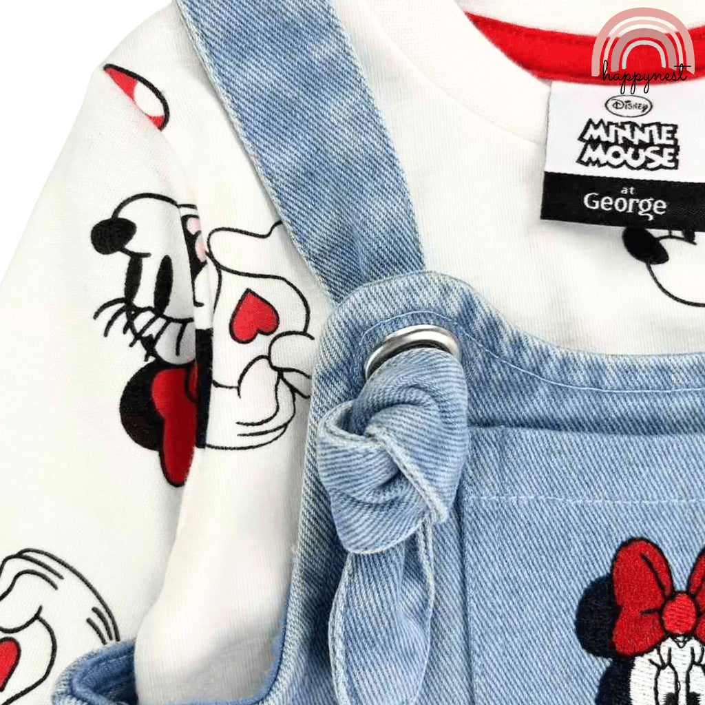 Minnie Mouse Baby Girl Outfit 2-Piece White Shirt + Denim Jumper Dress 3-36M AA280