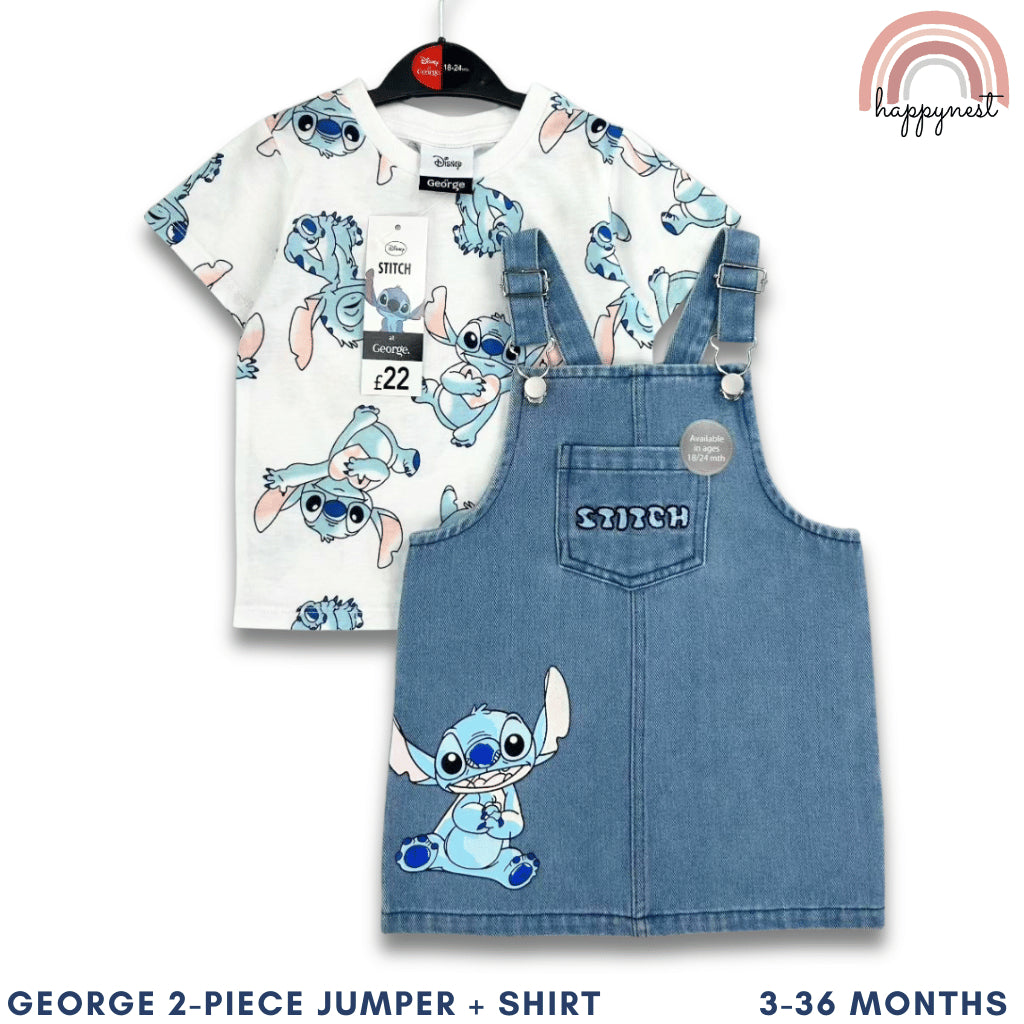 Stitch Denim Jumper + White Shirt Baby Boy Girl Outfit Set 3-36 Months AA281