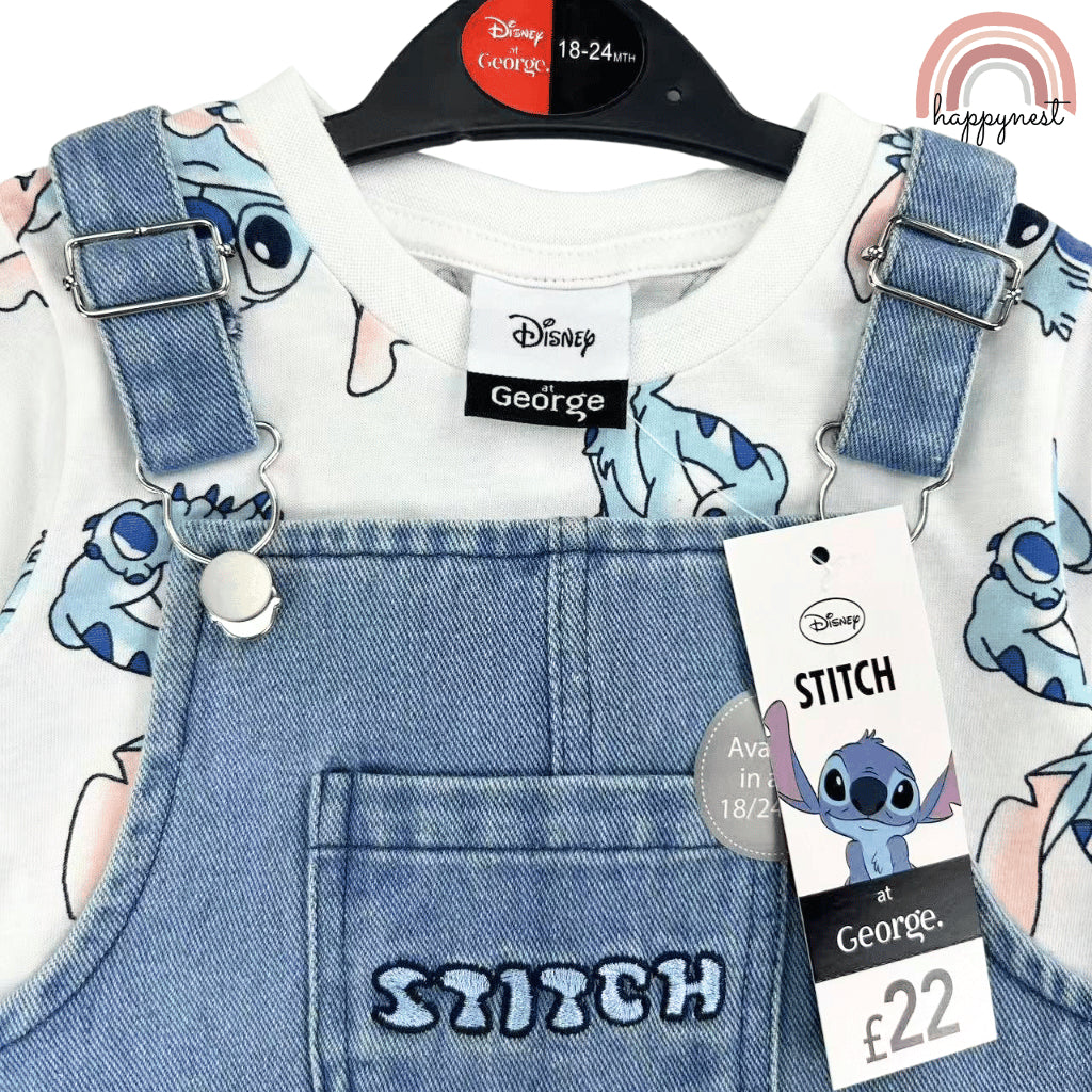 Stitch Denim Jumper + White Shirt Baby Boy Girl Outfit Set 3-36 Months AA281