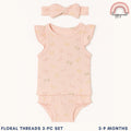 Baby Girls Peach Floral 3-Piece Summer Outfit with Top Bloomers Headband | 3-9M AA286