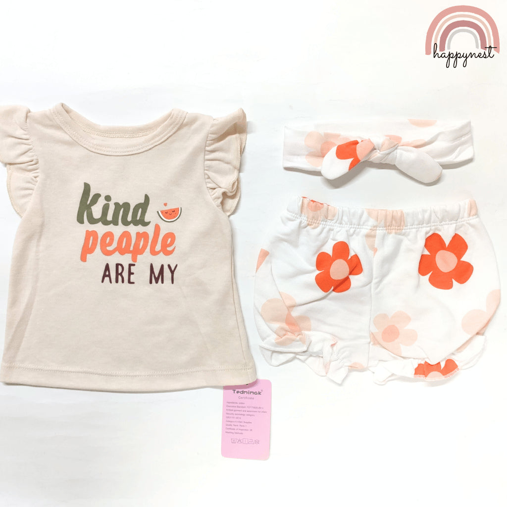 Baby Girls Kind People 3-Piece Outfit with Top Bloomers Headband | 0-18 Months AA264