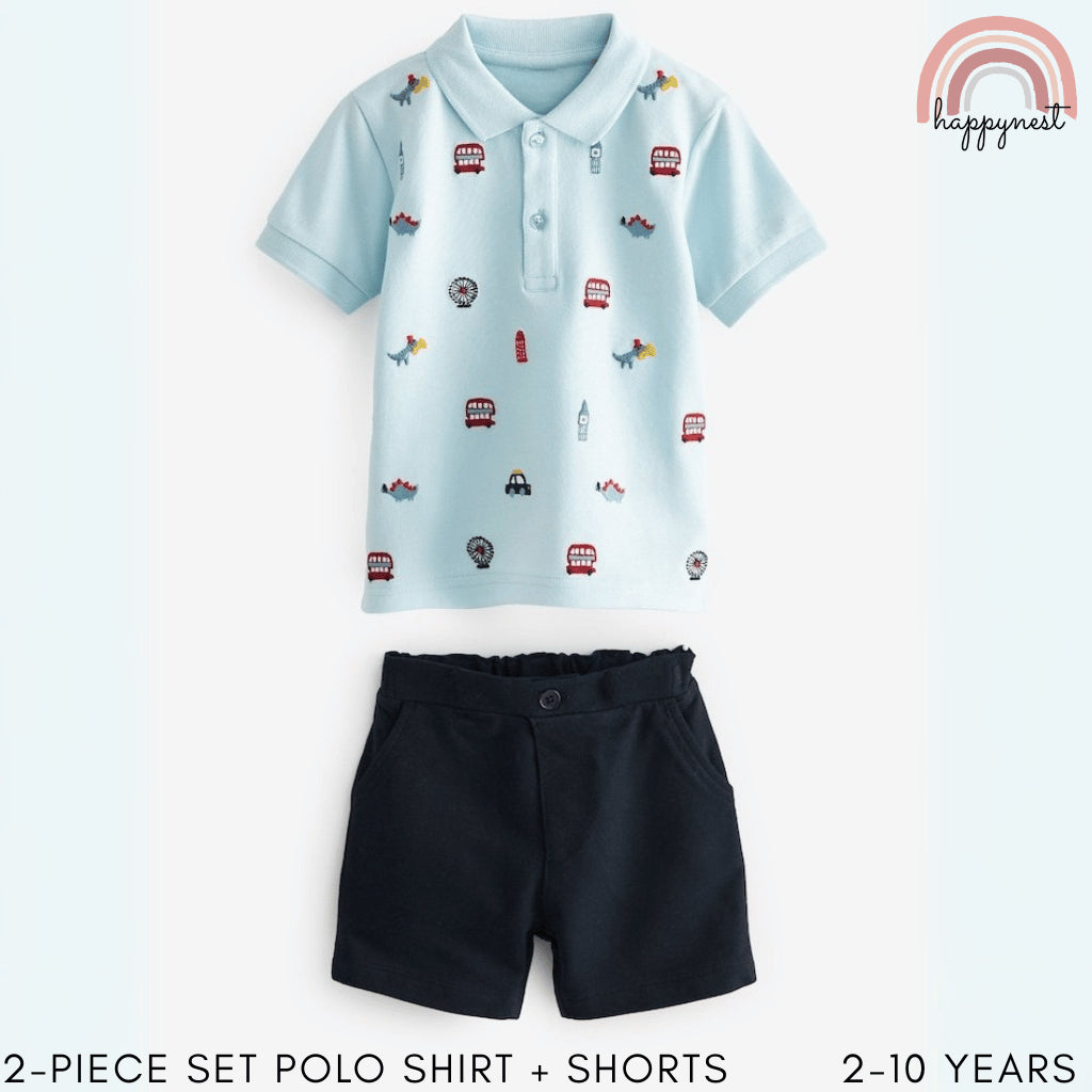 Boys Polo Shirt and Shorts Set - Light Blue 2-Piece OOTD Kids | Toddler Clothes (2-10 Years) AA229
