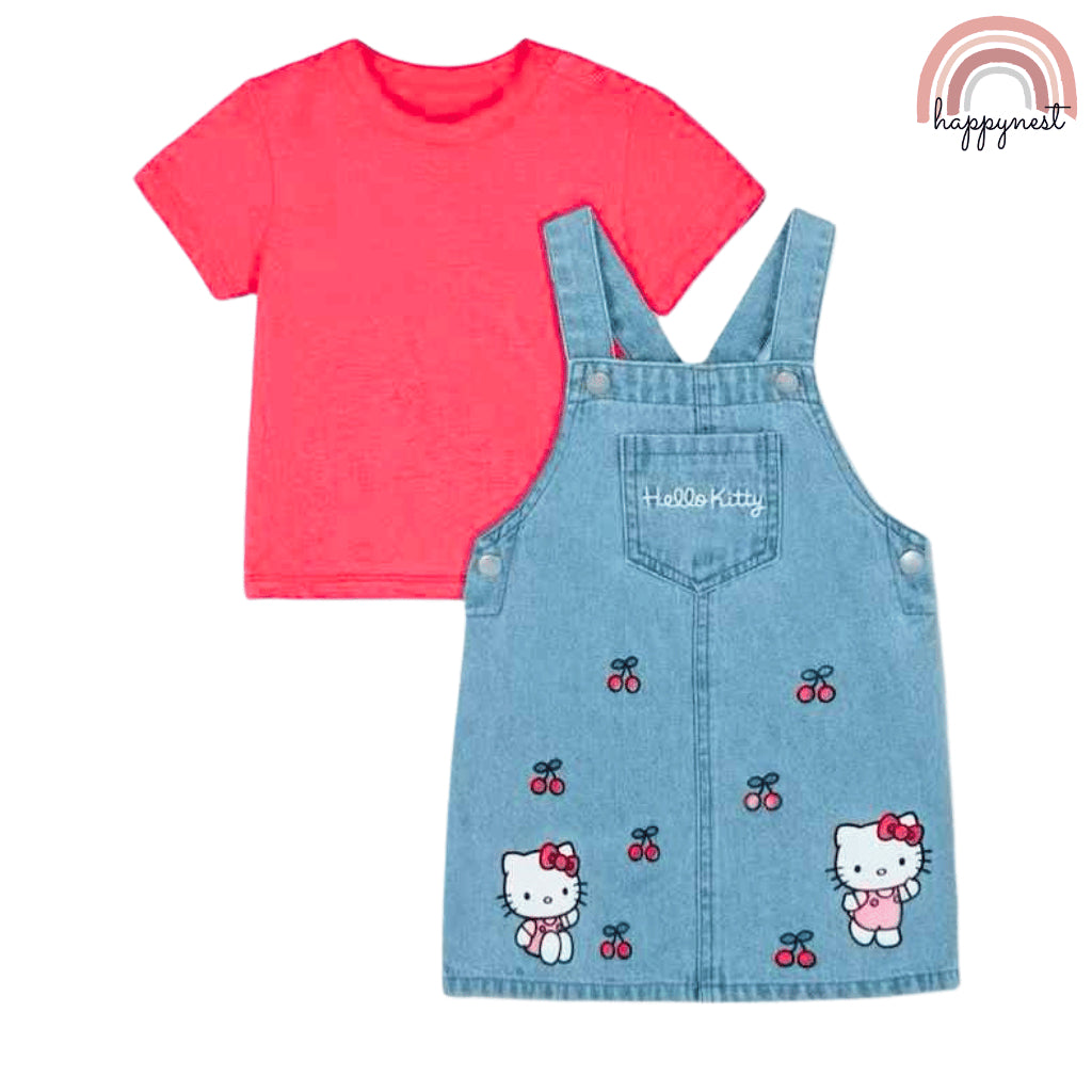 Hello Kitty Denim Jumper + Red Long Sleeve Shirt Set 3-36 Months AA239