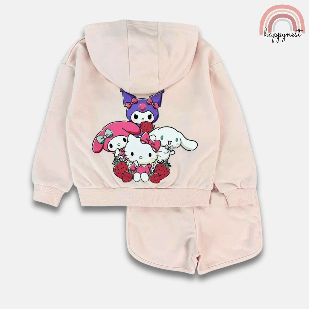 Hello Kitty Girls Jacket + Shorts Set Pink Sanrio Print 2-8Y Kuromi Melody SS496